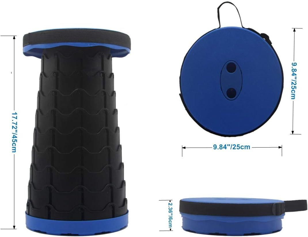 Portable Camping Travel Stool, Retractable Folding Stool, Foldable Telescopic Stool Lightweight for Outdoor Indoor Activities BBQ Fishing Hiking Gardening Beach Adults (Blue)