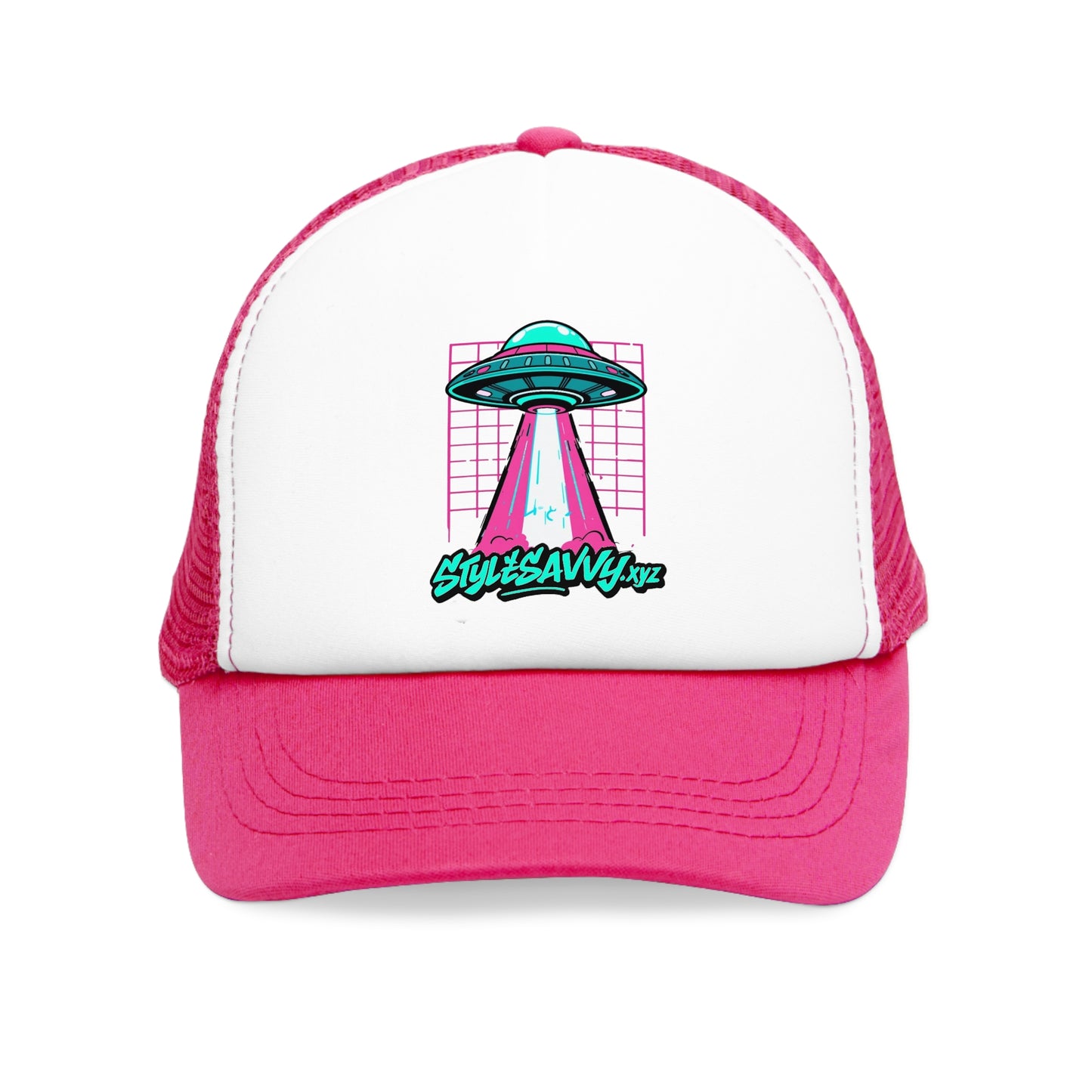 Retro Sci - Fi "Beam Me Up, Savvy" Flying Saucer Mesh Cap - StyleSavvy.xyz