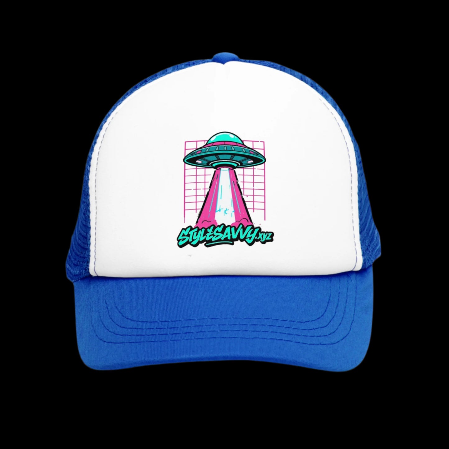 Retro Sci - Fi "Beam Me Up, Savvy" Flying Saucer Mesh Cap - StyleSavvy.xyz