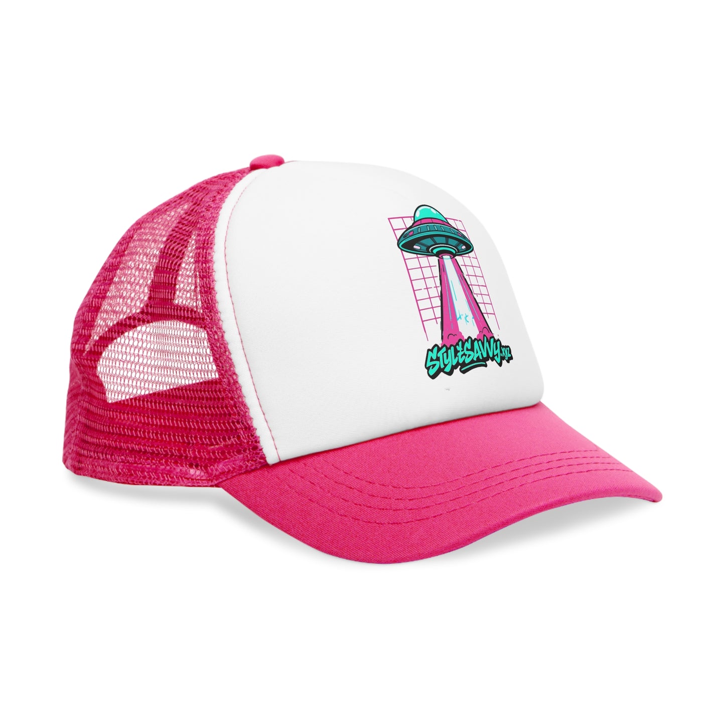 Retro Sci - Fi "Beam Me Up, Savvy" Flying Saucer Mesh Cap - StyleSavvy.xyz
