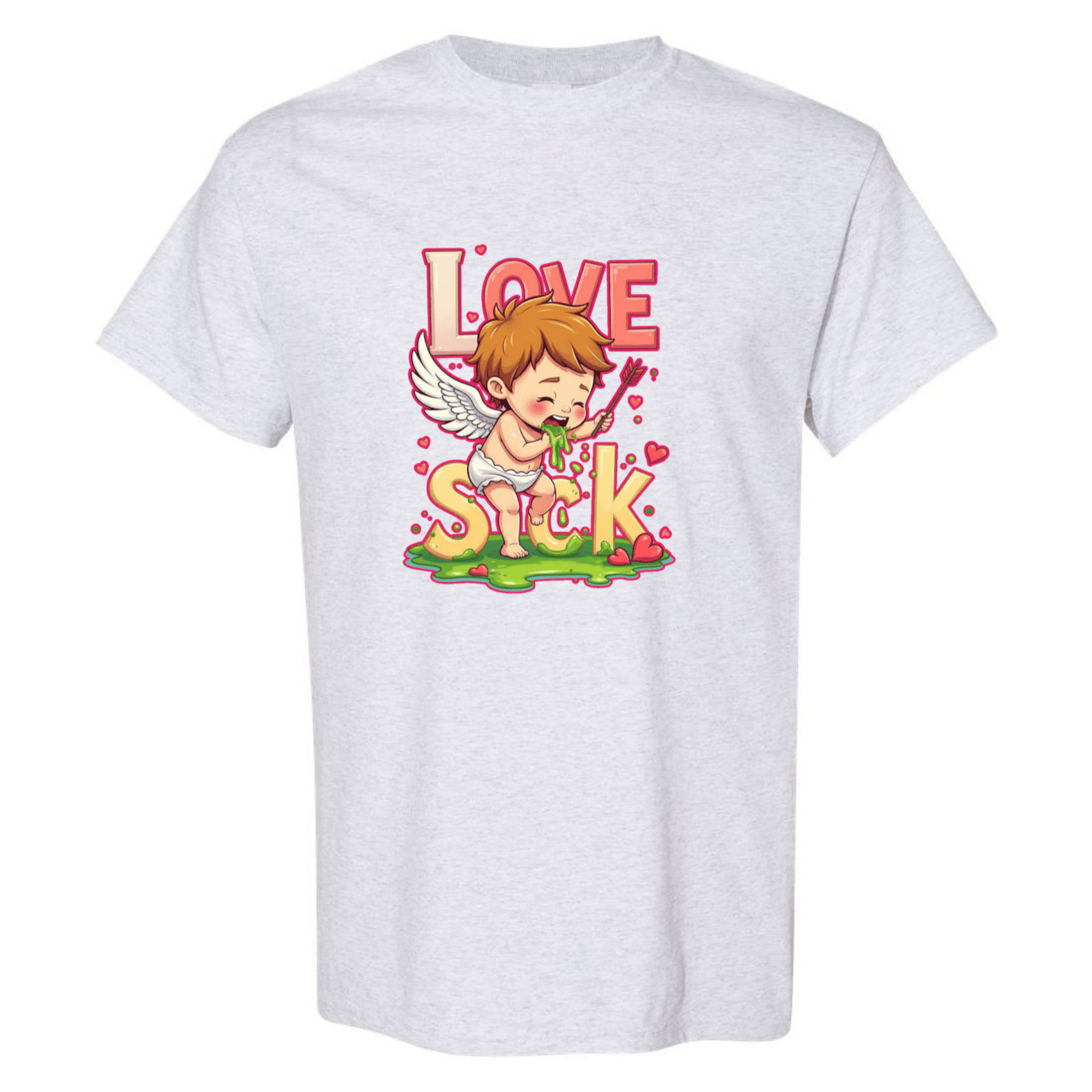 Love Sick Valentine's Day T-Shirt - Cute Cupid Vomiting Hearts - StyleSavvy.xyz