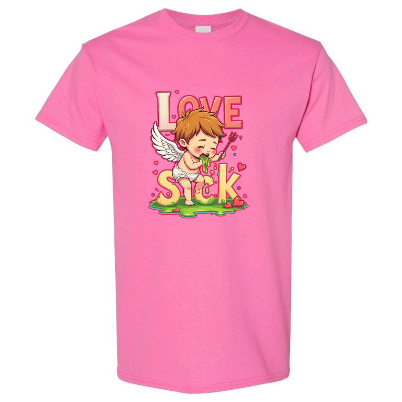 Love Sick Valentine's Day T-Shirt - Cute Cupid Vomiting Hearts - StyleSavvy.xyz