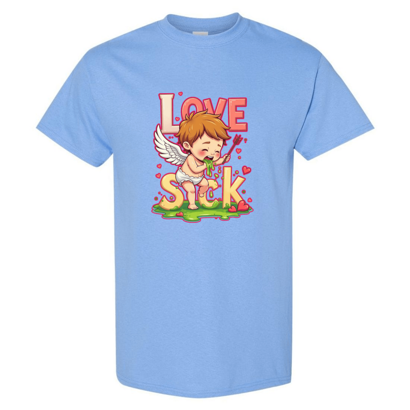 Love Sick Valentine's Day T-Shirt - Cute Cupid Vomiting Hearts - StyleSavvy.xyz