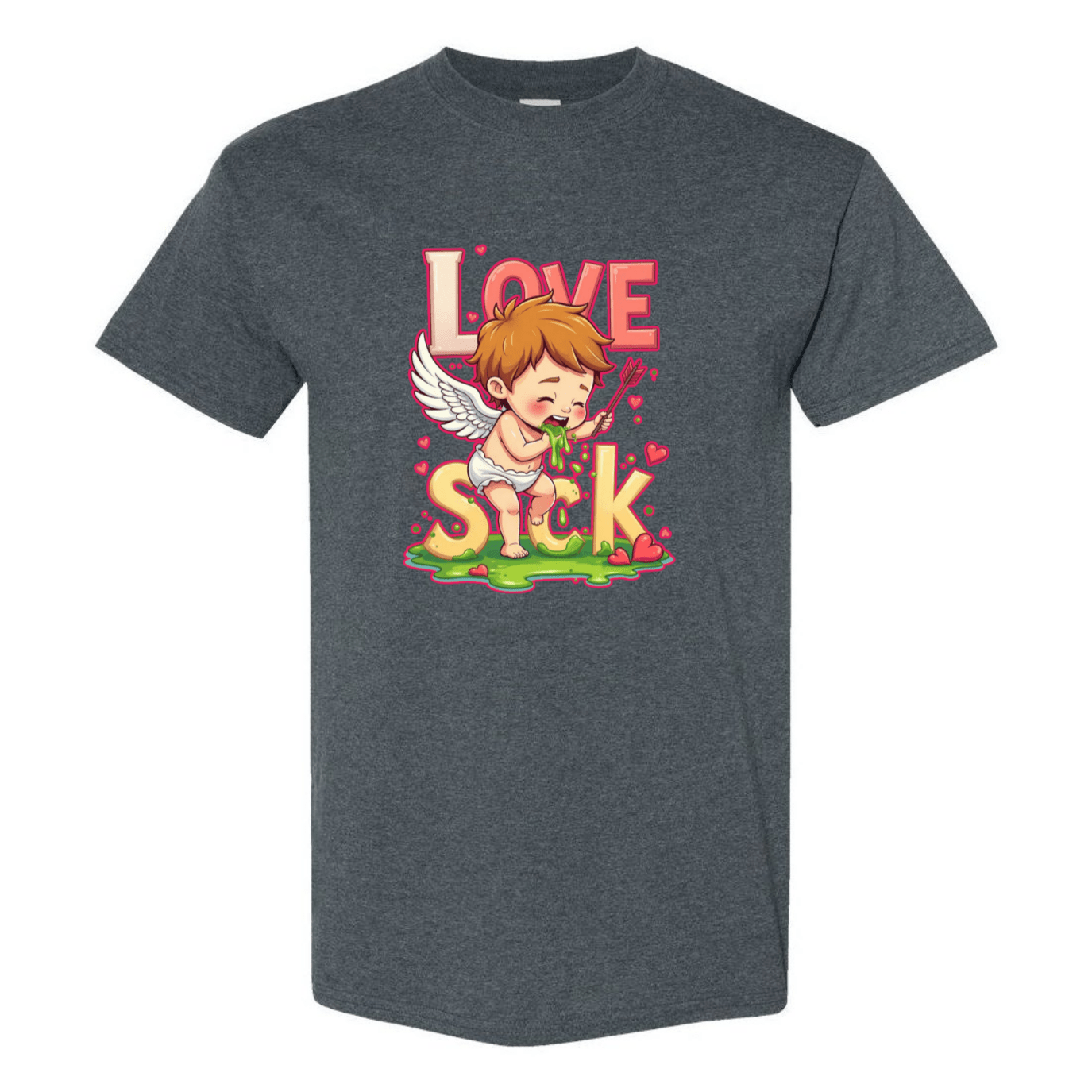 Love Sick Valentine's Day T-Shirt - Cute Cupid Vomiting Hearts - StyleSavvy.xyz