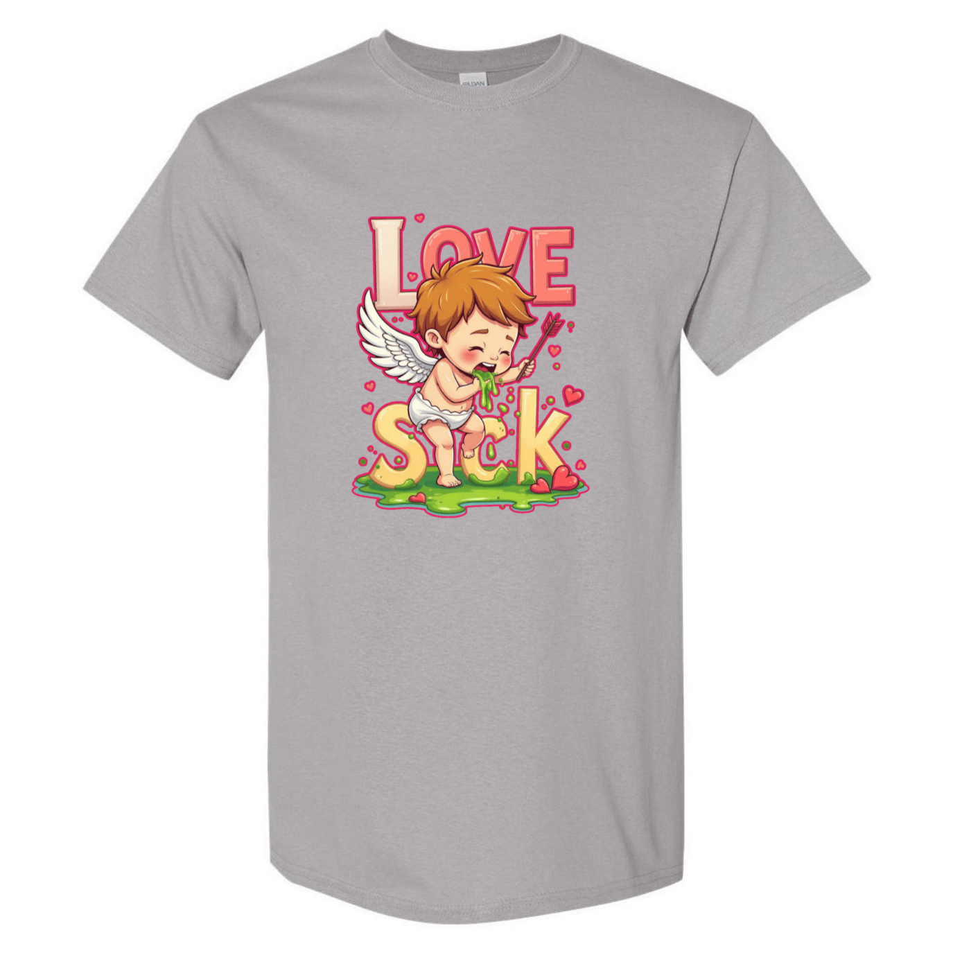 Love Sick Valentine's Day T-Shirt - Cute Cupid Vomiting Hearts - StyleSavvy.xyz
