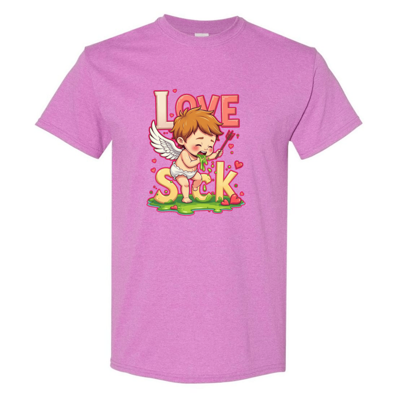 Love Sick Valentine's Day T-Shirt - Cute Cupid Vomiting Hearts - StyleSavvy.xyz