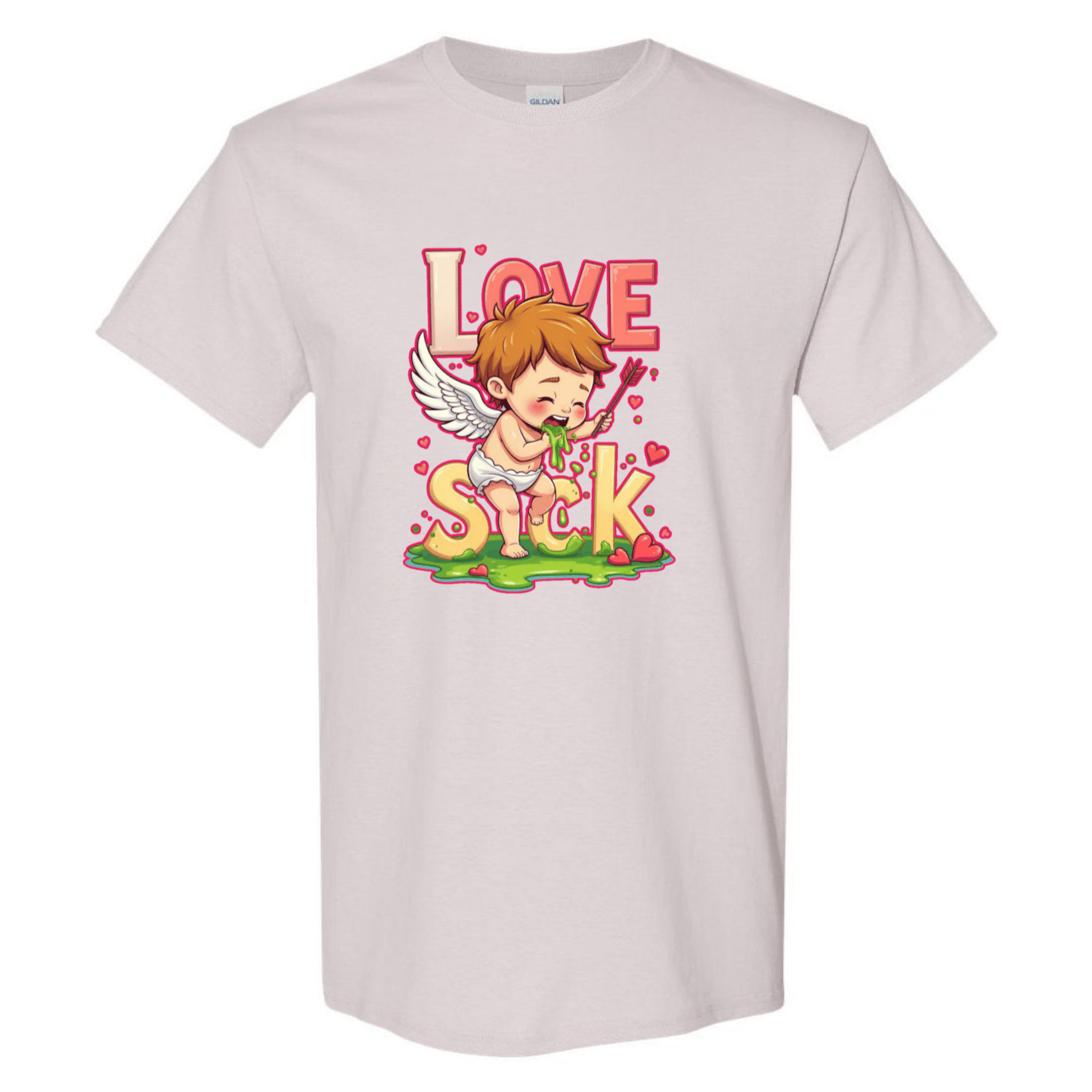 Love Sick Valentine's Day T-Shirt - Cute Cupid Vomiting Hearts - StyleSavvy.xyz