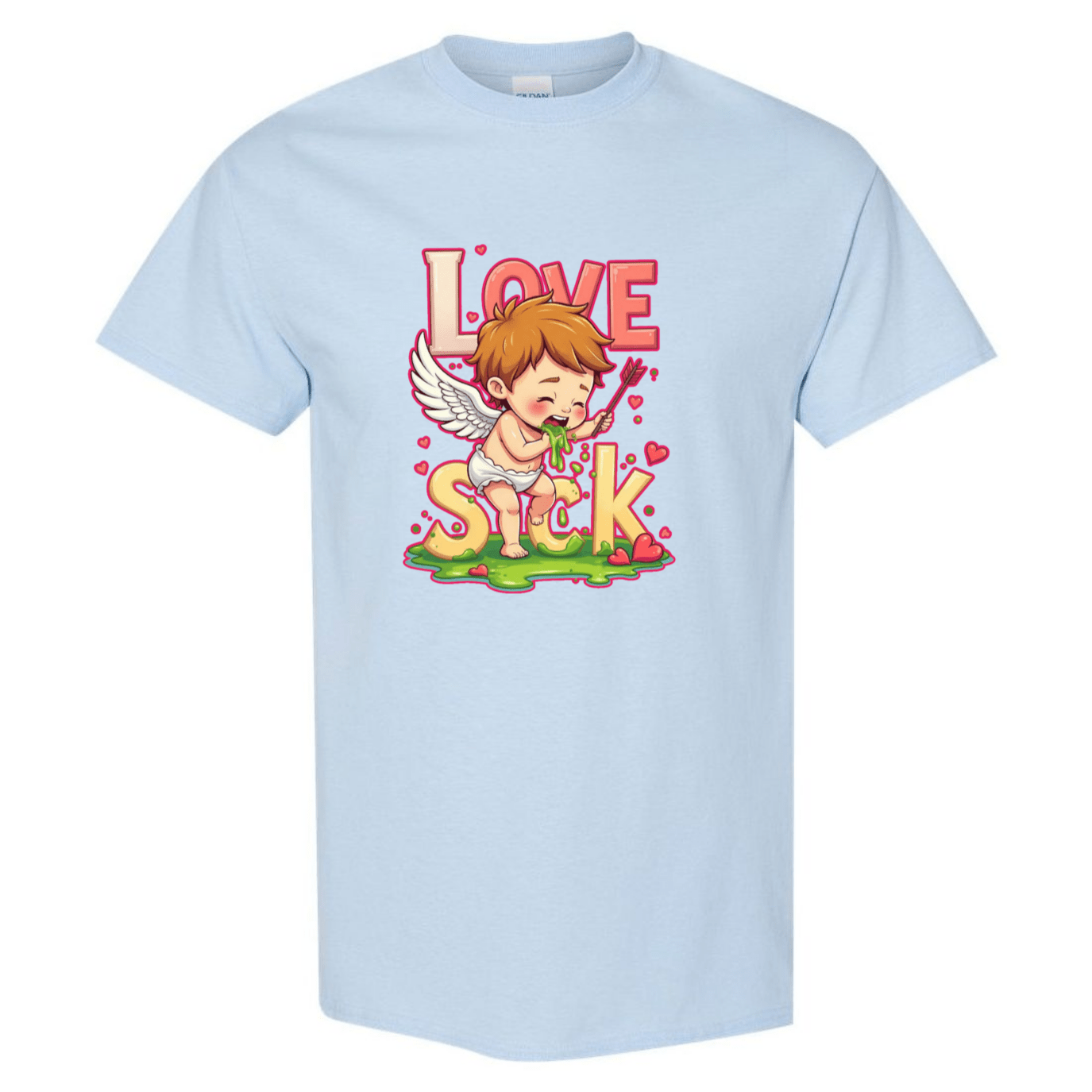 Love Sick Valentine's Day T-Shirt - Cute Cupid Vomiting Hearts - StyleSavvy.xyz