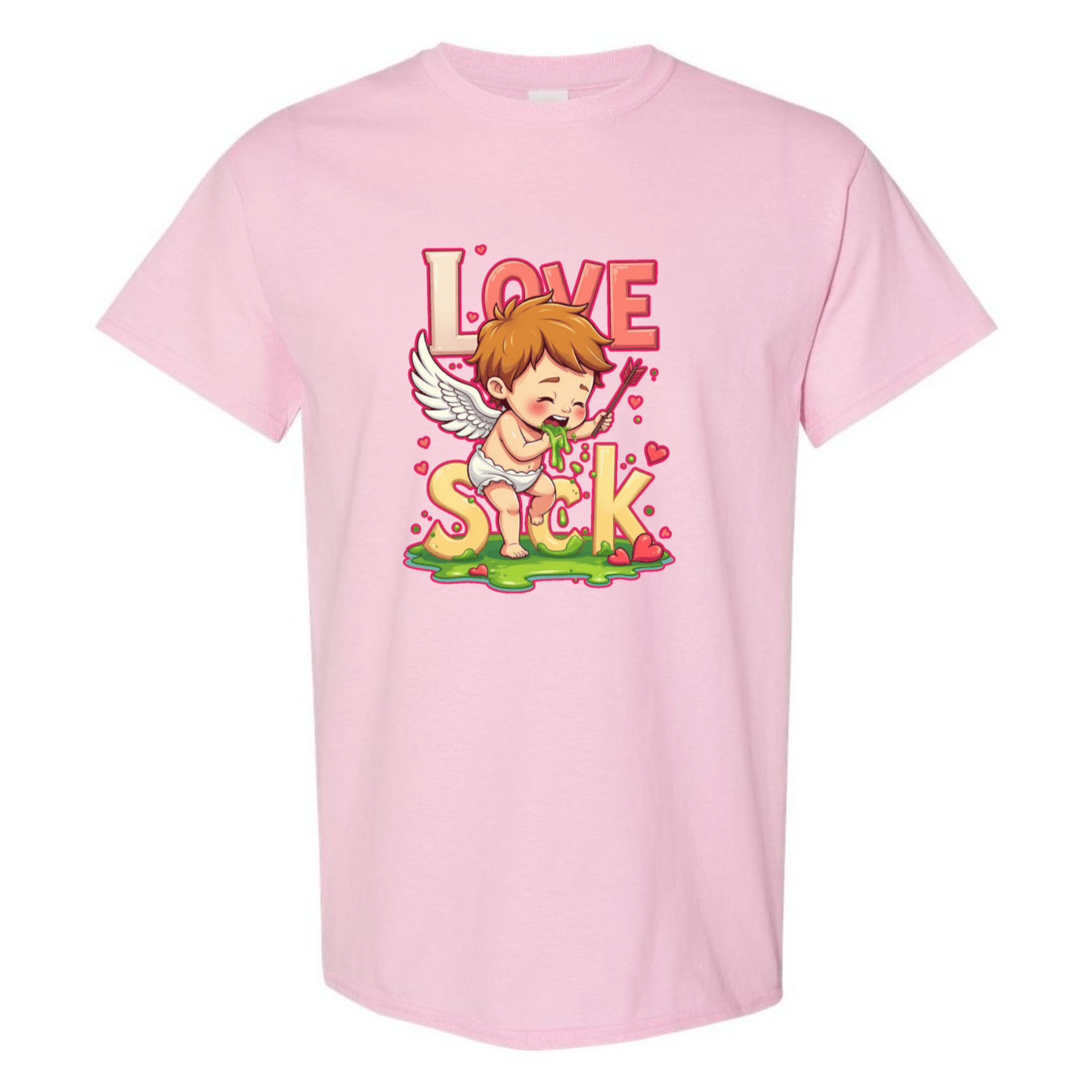 Love Sick Valentine's Day T-Shirt - Cute Cupid Vomiting Hearts - StyleSavvy.xyz