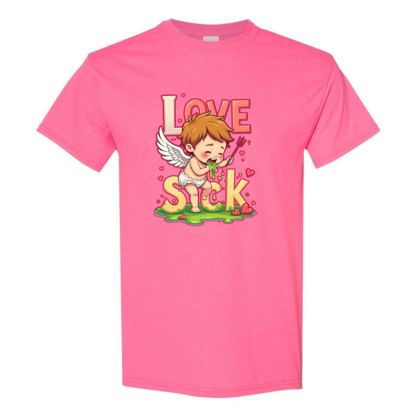 Love Sick Valentine's Day T-Shirt - Cute Cupid Vomiting Hearts - StyleSavvy.xyz