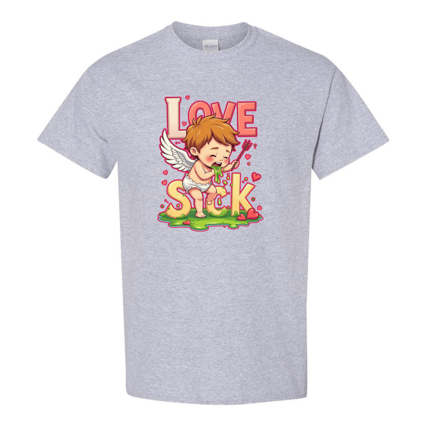 Love Sick Valentine's Day T-Shirt - Cute Cupid Vomiting Hearts - StyleSavvy.xyz