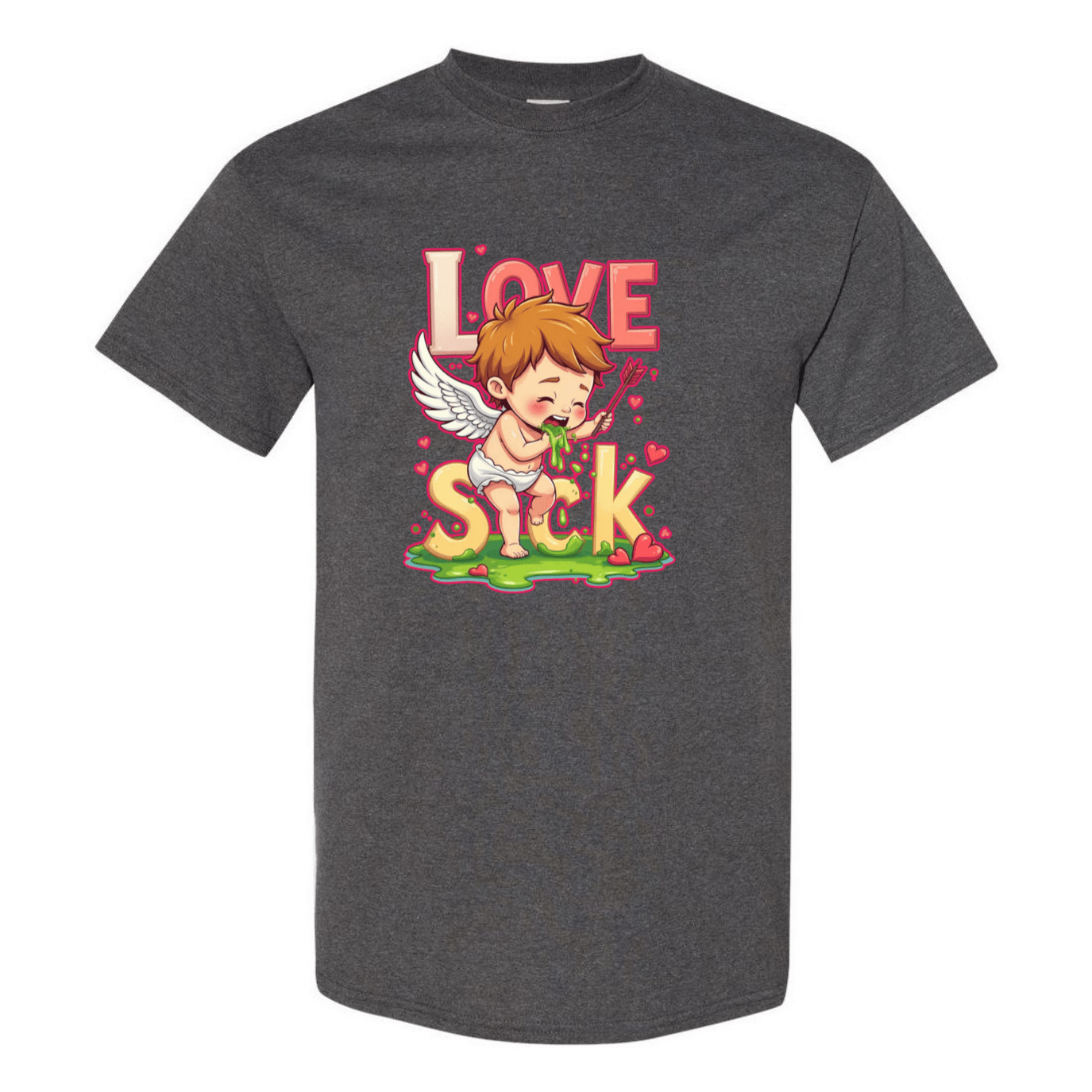 Love Sick Valentine's Day T-Shirt - Cute Cupid Vomiting Hearts - StyleSavvy.xyz