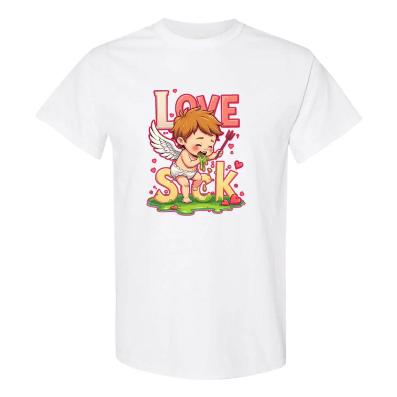 Love Sick Valentine's Day T-Shirt - Cute Cupid Vomiting Hearts - StyleSavvy.xyz