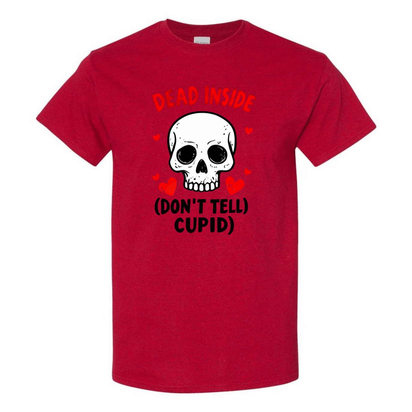 Hauntingly Romantic: Dead Inside Skull with Red Hearts - Don't Tell Cupid - StyleSavvy.xyz