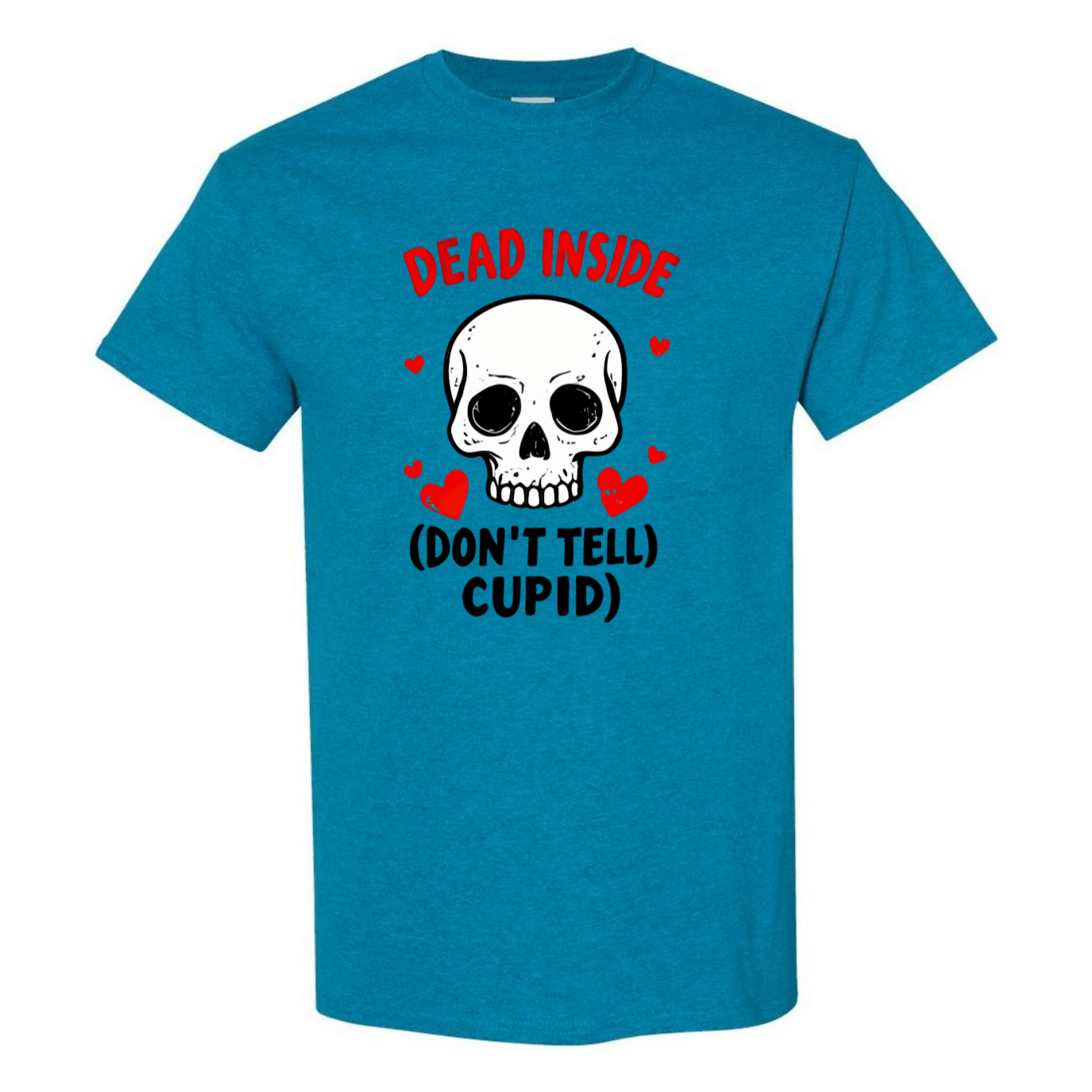 Hauntingly Romantic: Dead Inside Skull with Red Hearts - Don't Tell Cupid - StyleSavvy.xyz
