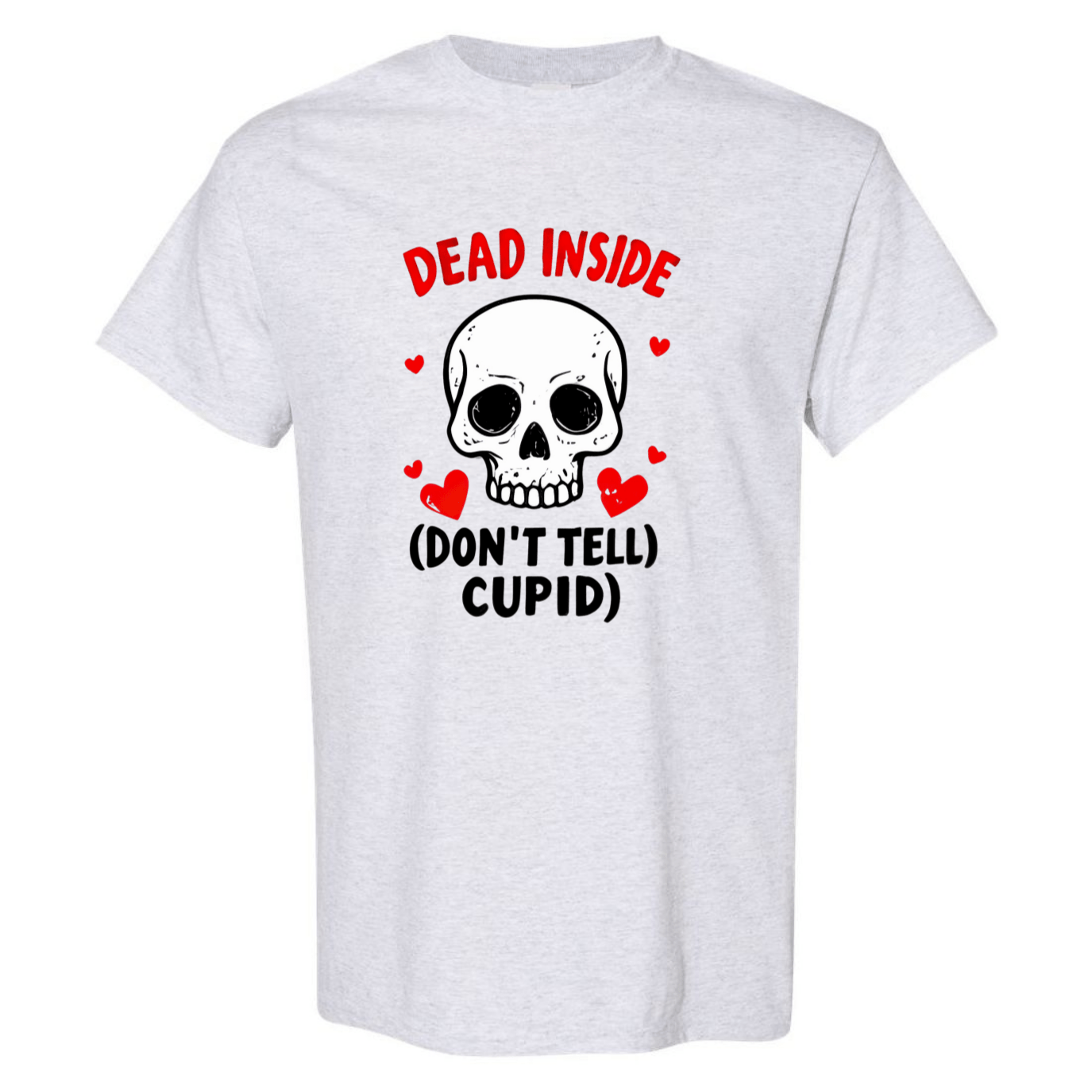 Hauntingly Romantic: Dead Inside Skull with Red Hearts - Don't Tell Cupid - StyleSavvy.xyz