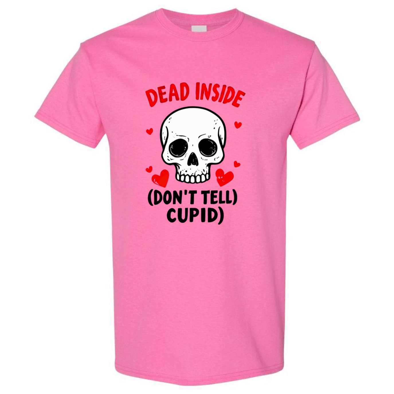 Hauntingly Romantic: Dead Inside Skull with Red Hearts - Don't Tell Cupid - StyleSavvy.xyz