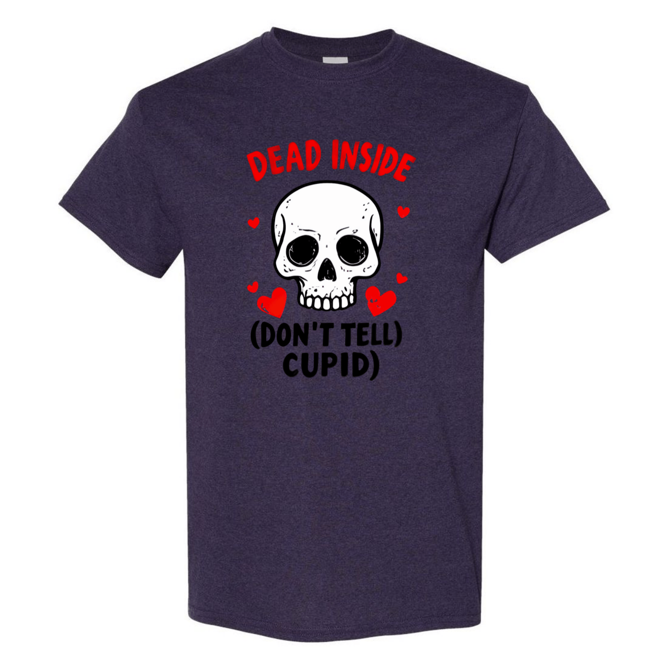 Hauntingly Romantic: Dead Inside Skull with Red Hearts - Don't Tell Cupid - StyleSavvy.xyz