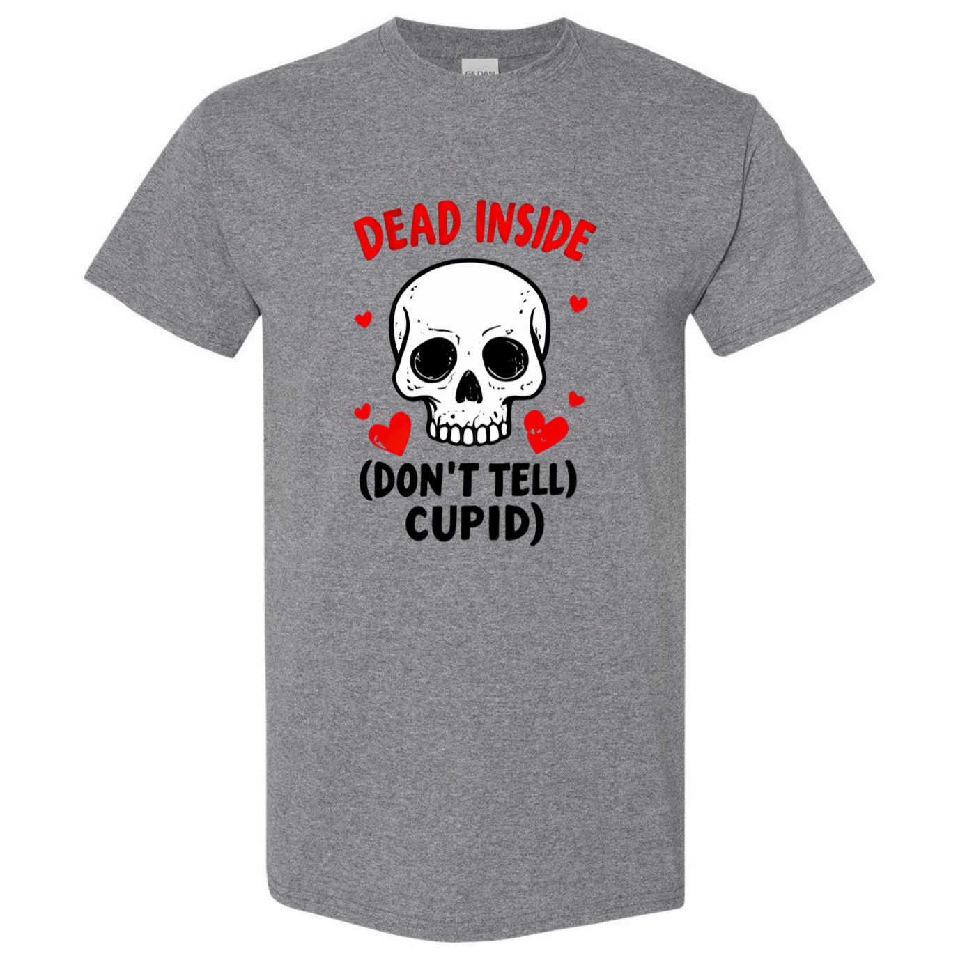 Hauntingly Romantic: Dead Inside Skull with Red Hearts - Don't Tell Cupid - StyleSavvy.xyz