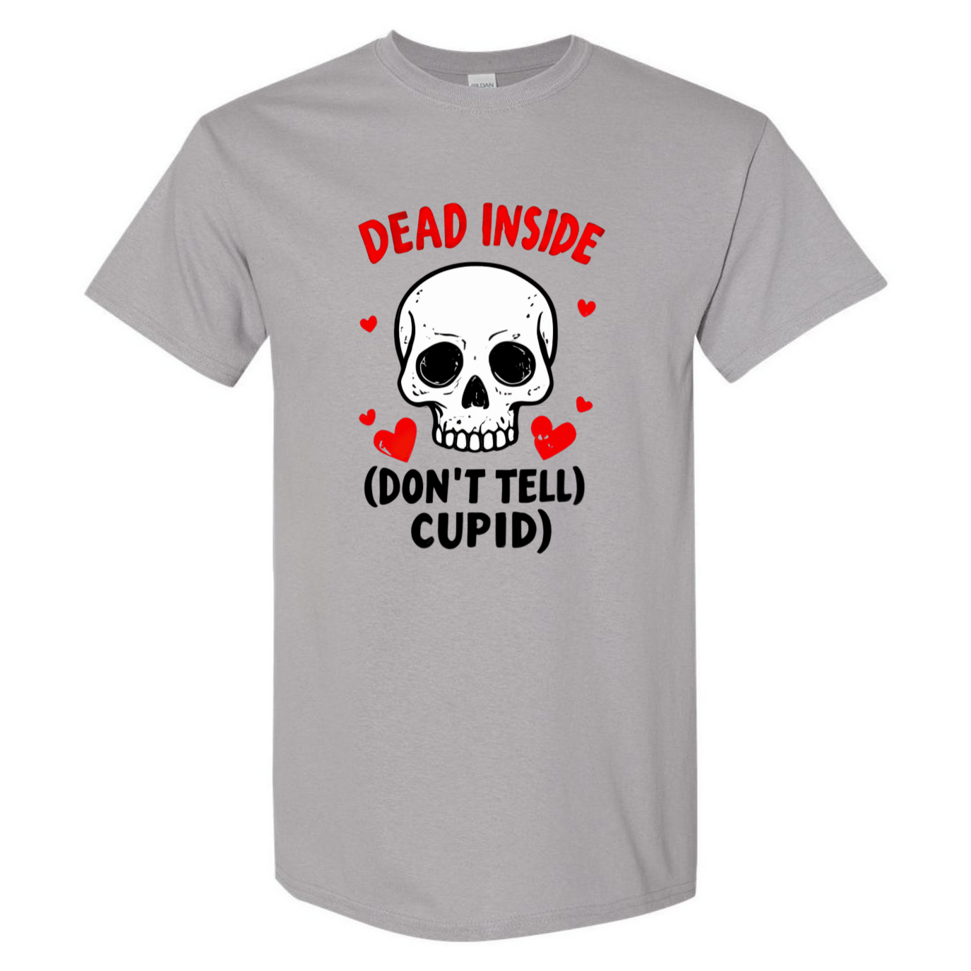 Hauntingly Romantic: Dead Inside Skull with Red Hearts - Don't Tell Cupid - StyleSavvy.xyz