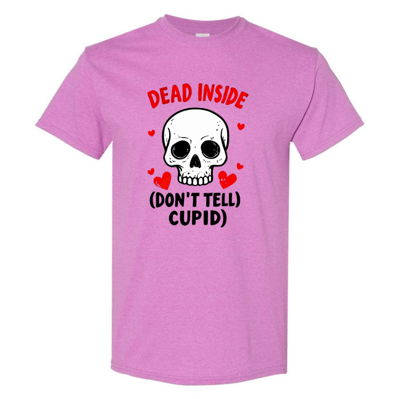 Hauntingly Romantic: Dead Inside Skull with Red Hearts - Don't Tell Cupid - StyleSavvy.xyz