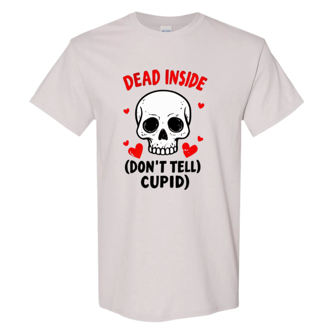 Hauntingly Romantic: Dead Inside Skull with Red Hearts - Don't Tell Cupid - StyleSavvy.xyz