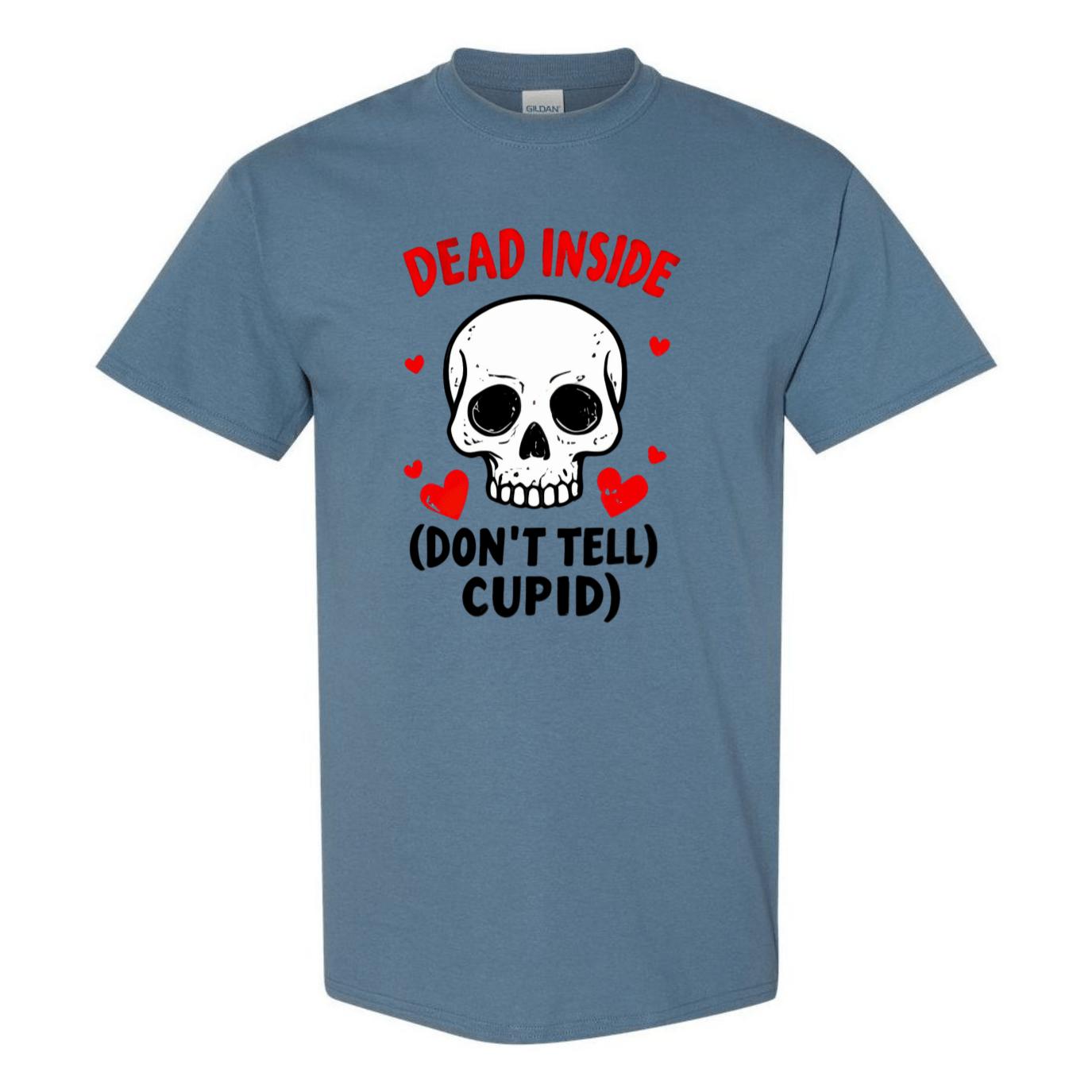 Hauntingly Romantic: Dead Inside Skull with Red Hearts - Don't Tell Cupid - StyleSavvy.xyz