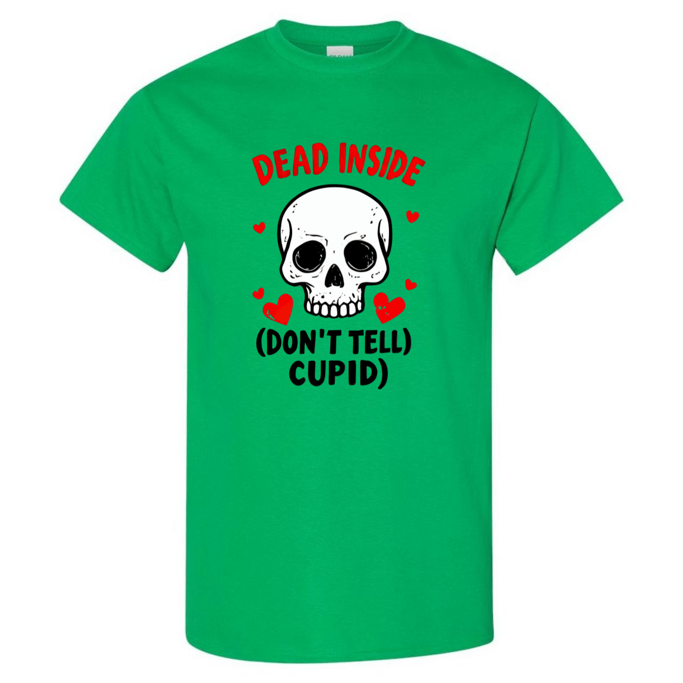 Hauntingly Romantic: Dead Inside Skull with Red Hearts - Don't Tell Cupid - StyleSavvy.xyz