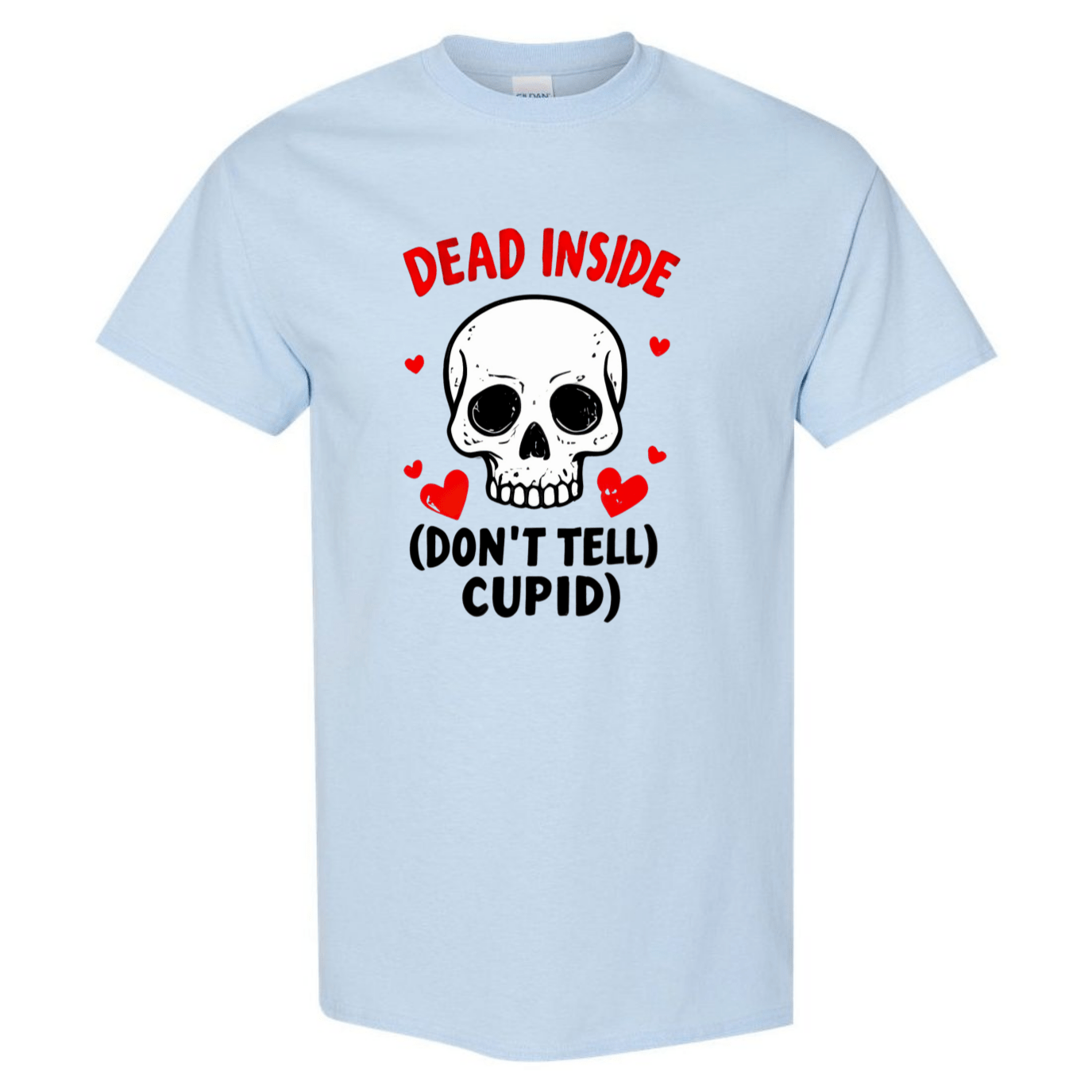 Hauntingly Romantic: Dead Inside Skull with Red Hearts - Don't Tell Cupid - StyleSavvy.xyz