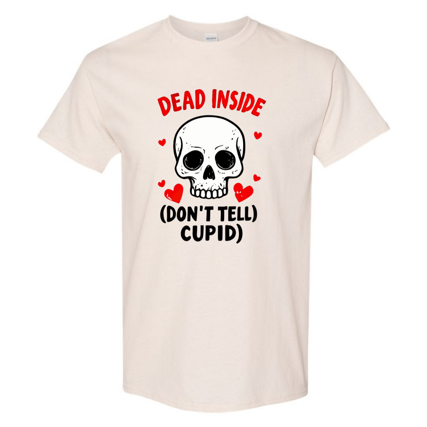 Hauntingly Romantic: Dead Inside Skull with Red Hearts - Don't Tell Cupid - StyleSavvy.xyz