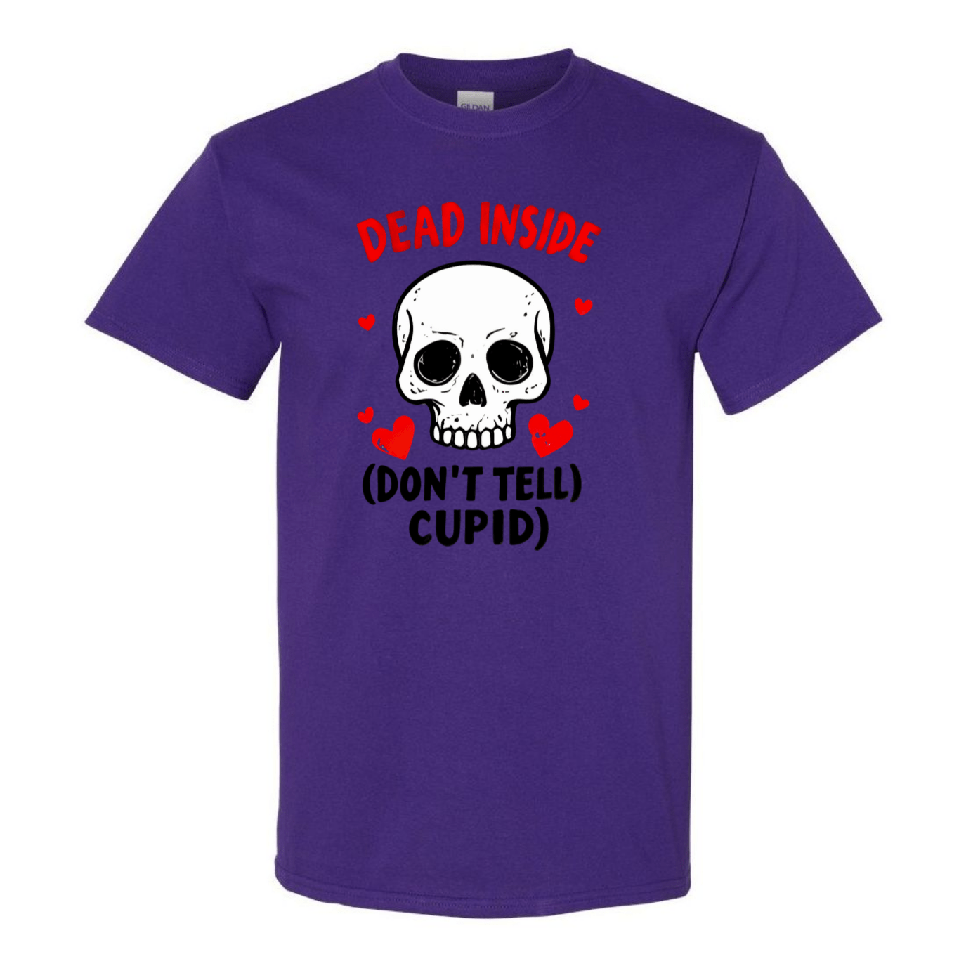 Hauntingly Romantic: Dead Inside Skull with Red Hearts - Don't Tell Cupid - StyleSavvy.xyz