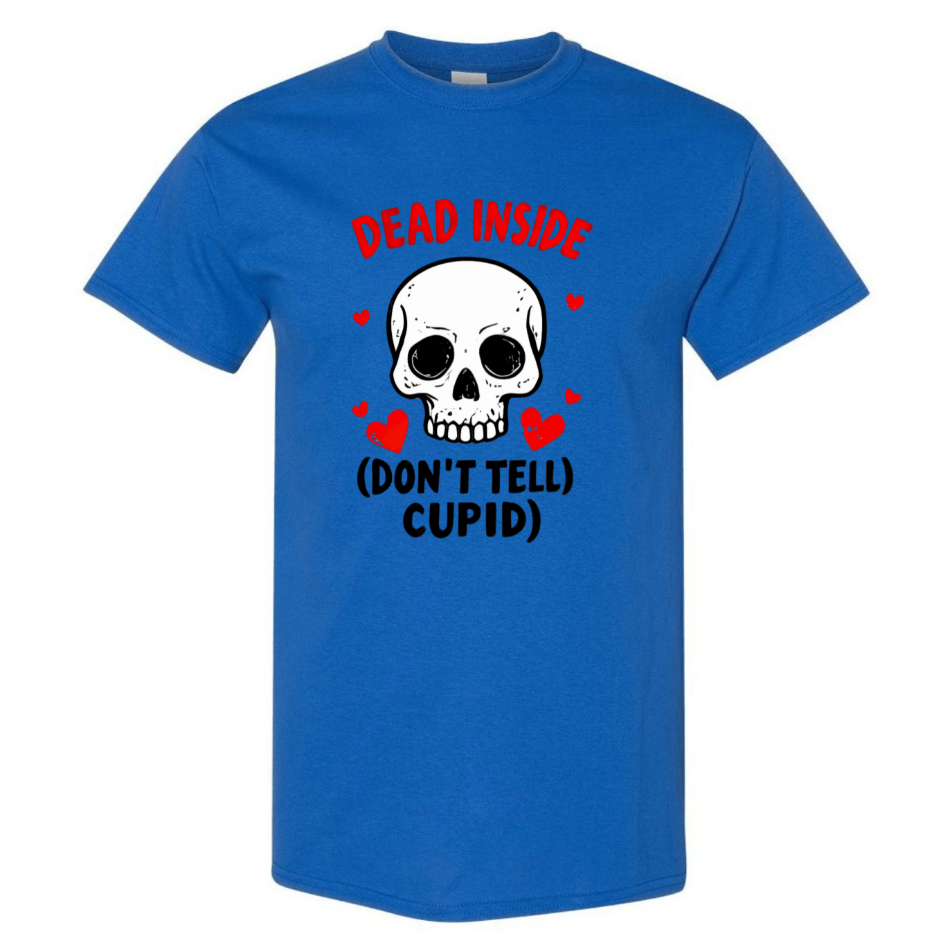 Hauntingly Romantic: Dead Inside Skull with Red Hearts - Don't Tell Cupid - StyleSavvy.xyz