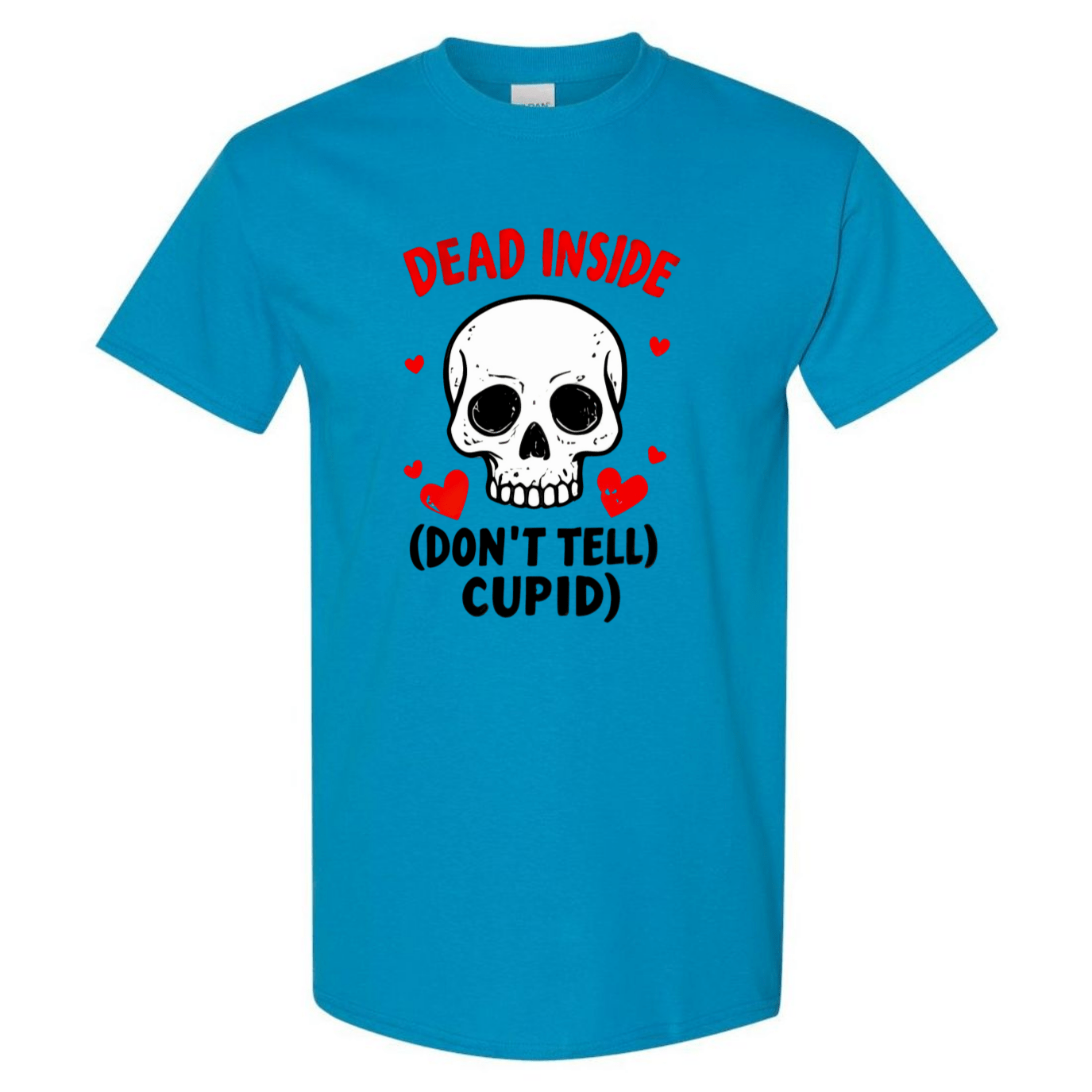 Hauntingly Romantic: Dead Inside Skull with Red Hearts - Don't Tell Cupid - StyleSavvy.xyz