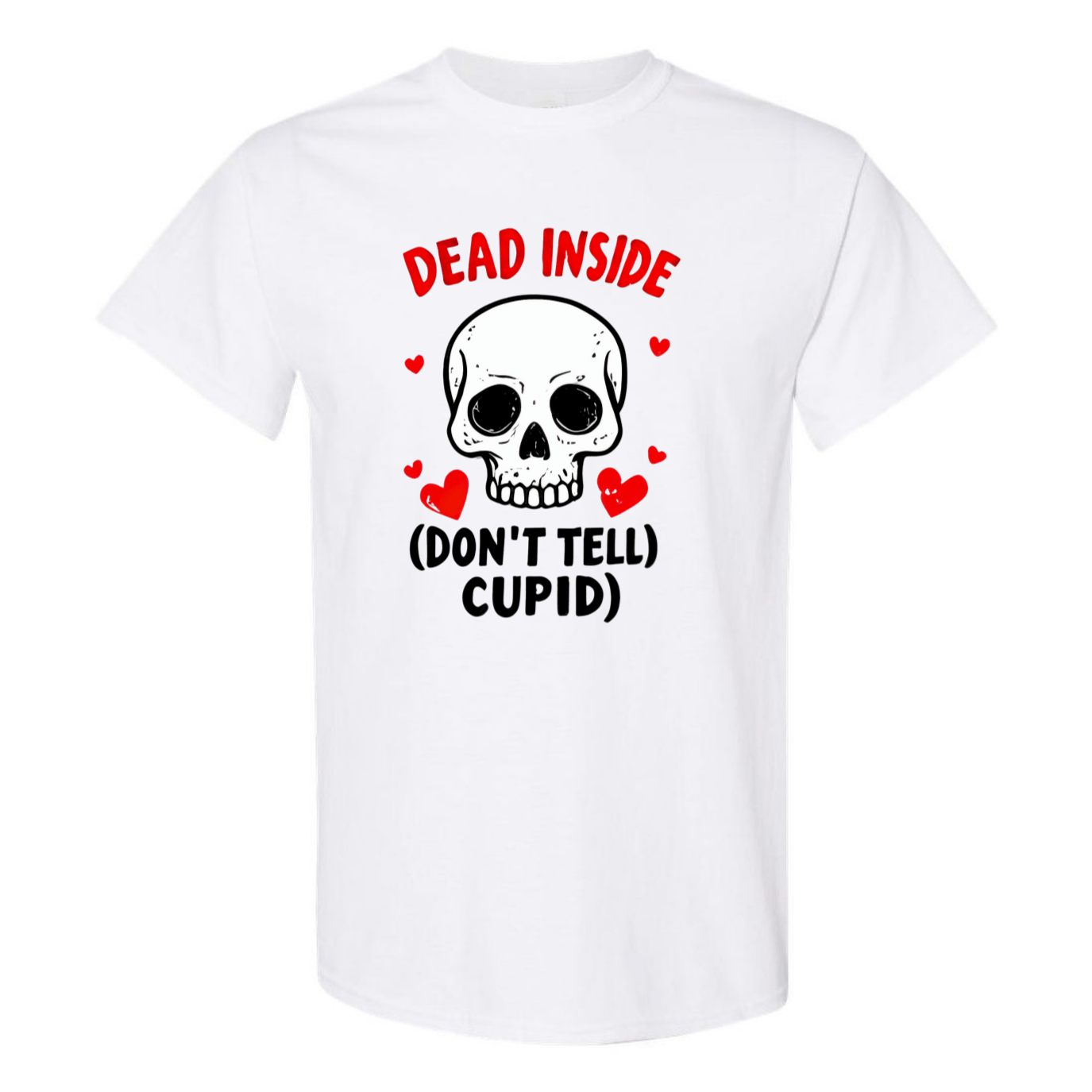 Hauntingly Romantic: Dead Inside Skull with Red Hearts - Don't Tell Cupid - StyleSavvy.xyz