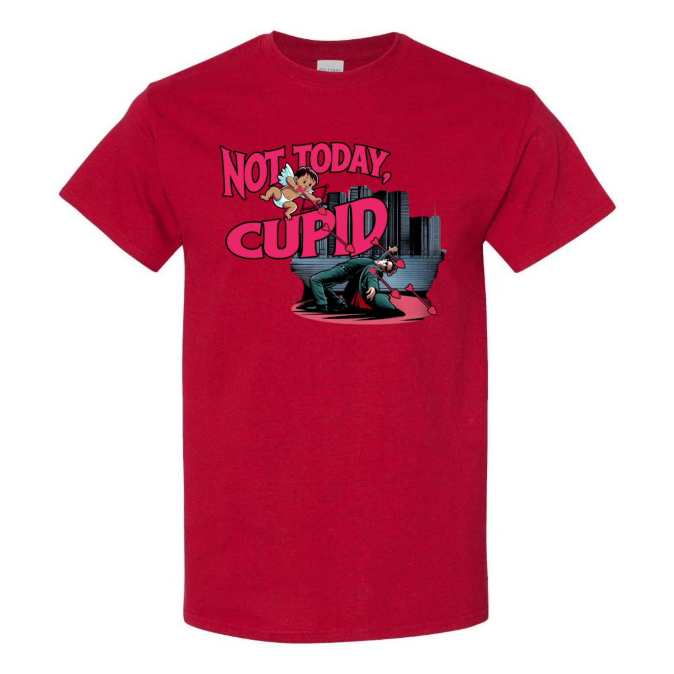 "Not Today Cupid" Matrix Limbo T-Shirt - Front - StyleSavvy.xyz