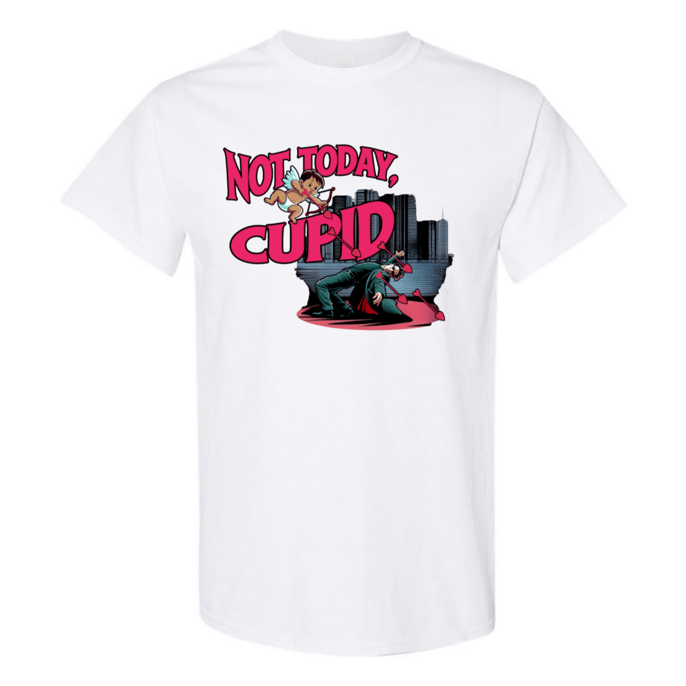 "Not Today Cupid" Matrix Limbo T-Shirt - Front - StyleSavvy.xyz
