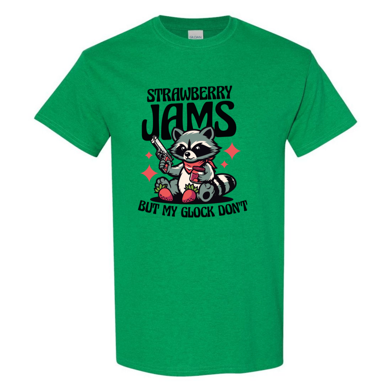 "Strawberry Jams, But My Glock Don't" - Hilarious Raccoon Graphic T-Shirt - StyleSavvy.xyz