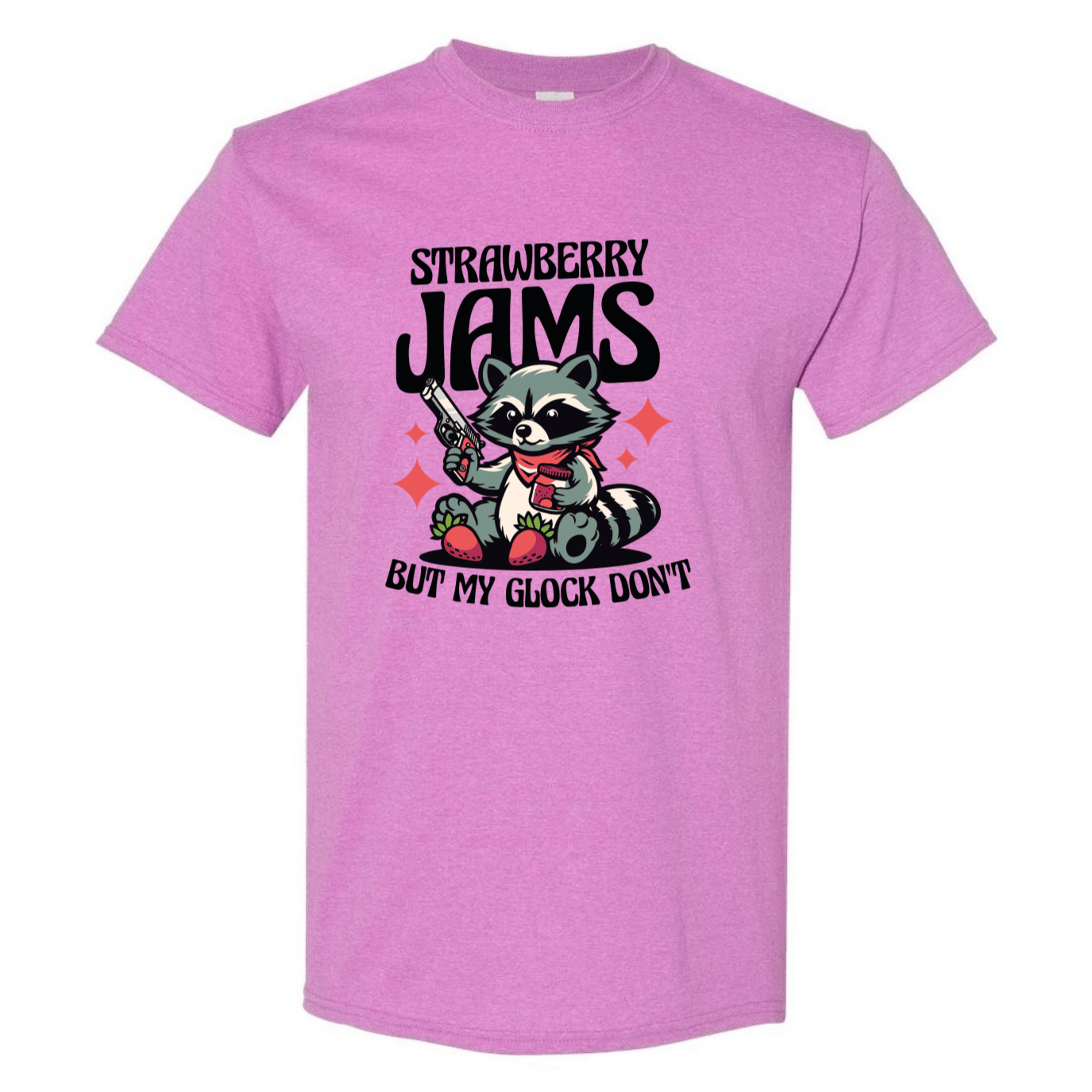 "Strawberry Jams, But My Glock Don't" - Hilarious Raccoon Graphic T-Shirt - StyleSavvy.xyz