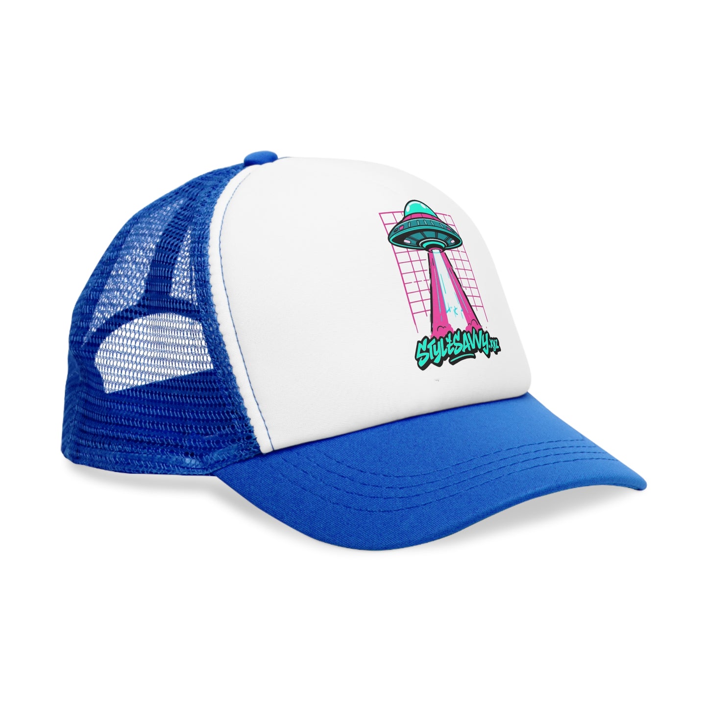 Retro Sci - Fi "Beam Me Up, Savvy" Flying Saucer Mesh Cap - StyleSavvy.xyz