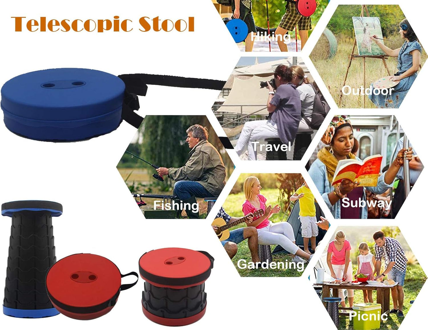 Portable Camping Travel Stool, Retractable Folding Stool, Foldable Telescopic Stool Lightweight for Outdoor Indoor Activities BBQ Fishing Hiking Gardening Beach Adults (Blue)