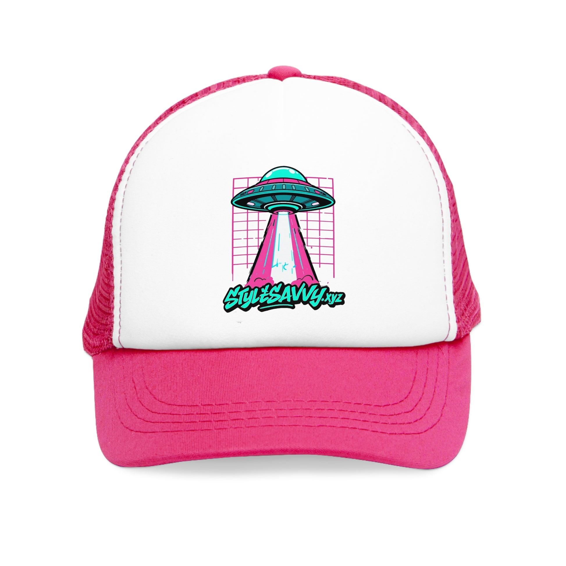 Retro Sci - Fi "Beam Me Up, Savvy" Flying Saucer Mesh Cap - StyleSavvy.xyz