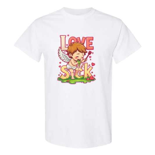 Love Sick Valentine's Day T-Shirt - Cute Cupid Vomiting Hearts - StyleSavvy.xyz