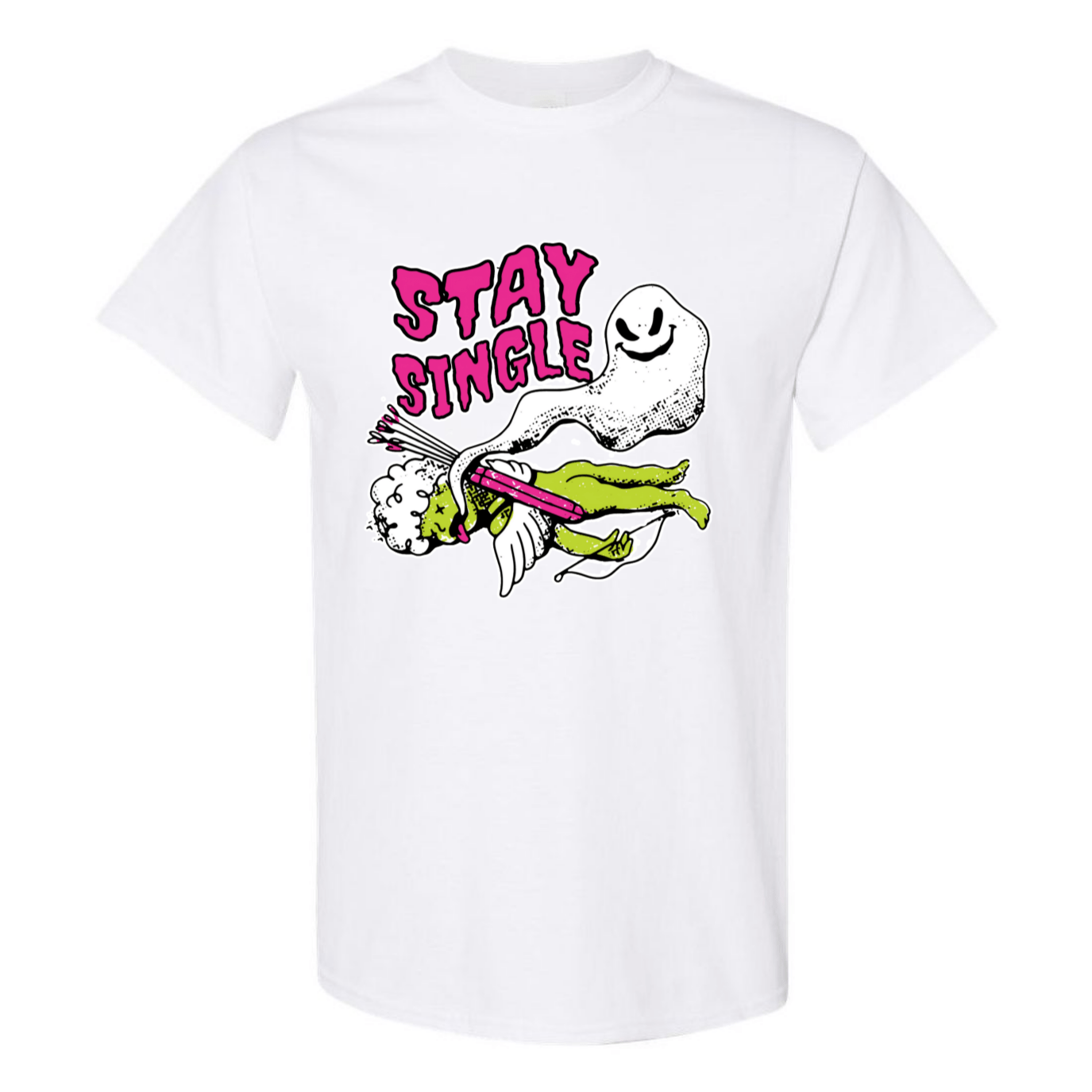 Stay Single T-Shirt - Funny Ghost & Cupid Valentine's Day Tee - StyleSavvy.xyz