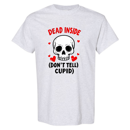 Hauntingly Romantic: Dead Inside Skull with Red Hearts - Don't Tell Cupid - StyleSavvy.xyz