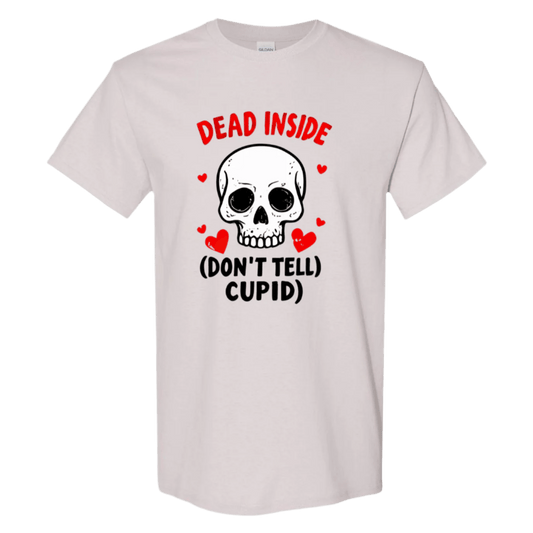 Hauntingly Romantic: Dead Inside Skull with Red Hearts - Don't Tell Cupid - StyleSavvy.xyz