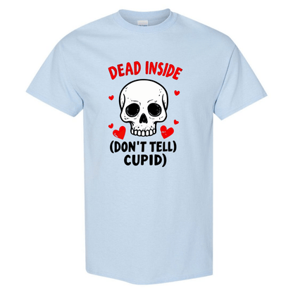 Hauntingly Romantic: Dead Inside Skull with Red Hearts - Don't Tell Cupid - StyleSavvy.xyz