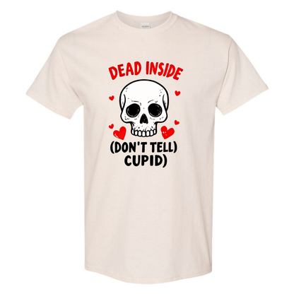 Hauntingly Romantic: Dead Inside Skull with Red Hearts - Don't Tell Cupid - StyleSavvy.xyz