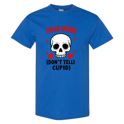 Hauntingly Romantic: Dead Inside Skull with Red Hearts - Don't Tell Cupid - StyleSavvy.xyz
