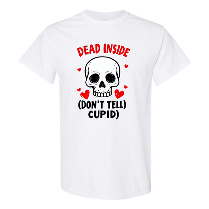 Hauntingly Romantic: Dead Inside Skull with Red Hearts - Don't Tell Cupid - StyleSavvy.xyz