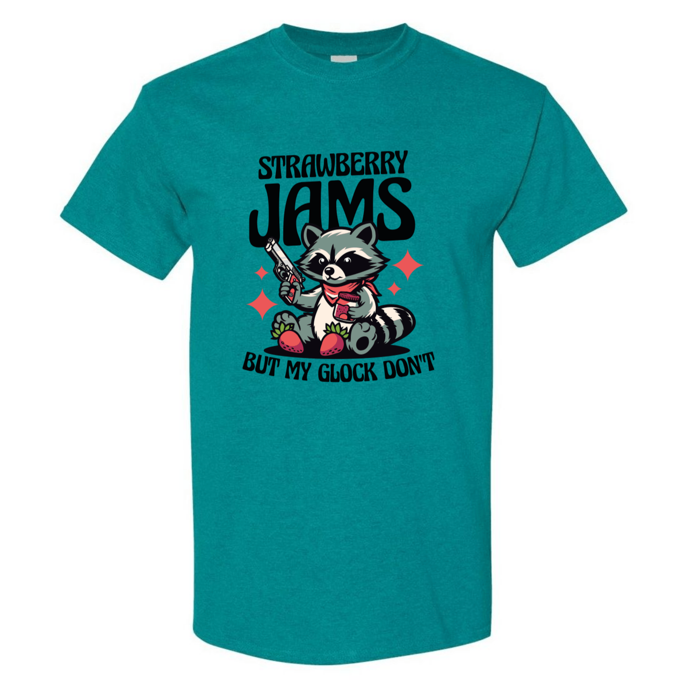 "Strawberry Jams, But My Glock Don't" - Hilarious Raccoon Graphic T-Shirt - StyleSavvy.xyz